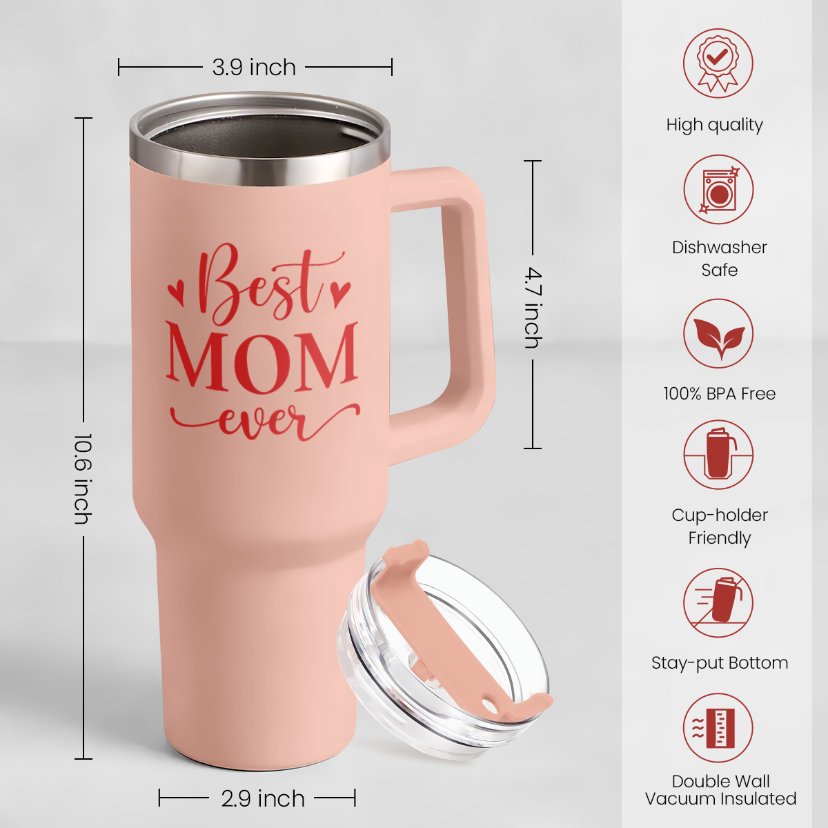 Mom Gifts Best Mom Ever Tumbler Stainless Steel 40oz with Handle Insulated Travel Cup - Mom Travel Coffee Mug, Mother's Day Christmas Birthday Gifts from Son Daughter