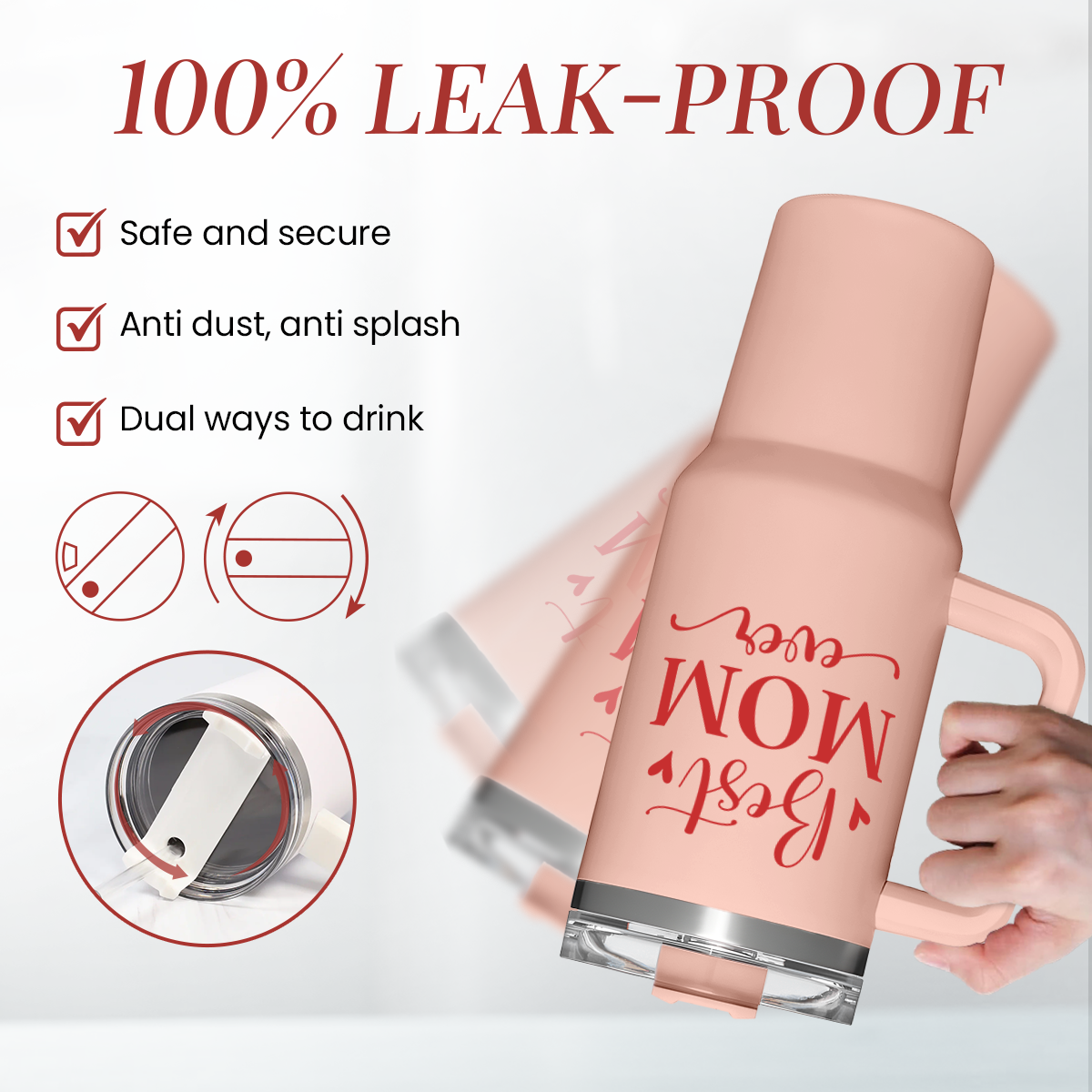 Mom Gifts Best Mom Ever Tumbler Stainless Steel 40oz with Handle Insulated Travel Cup - Mom Travel Coffee Mug, Mother's Day Christmas Birthday Gifts from Son Daughter